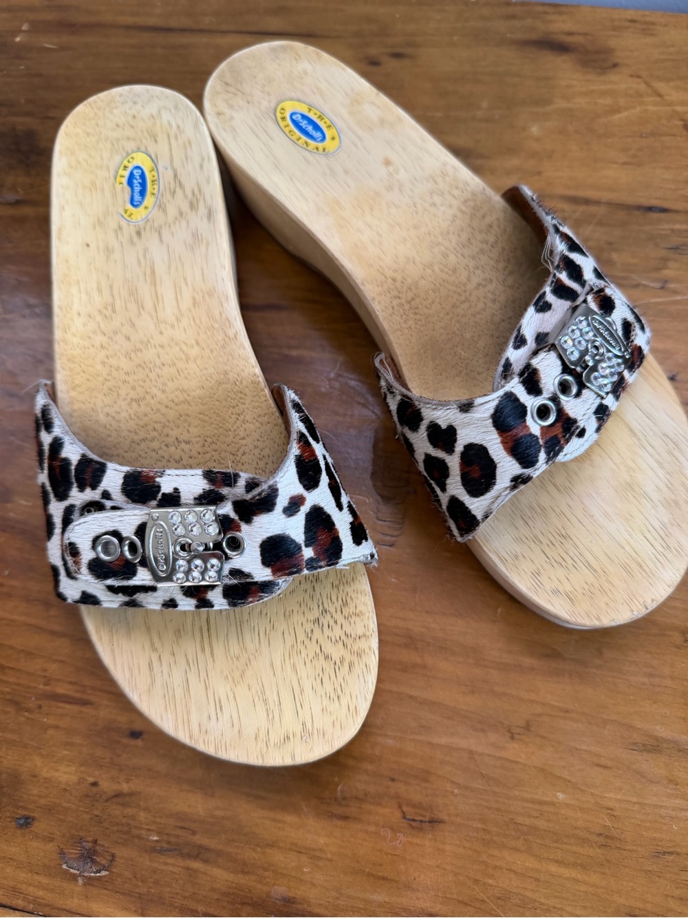 Dr Scholl’s  sz 10 Leopard Print Wooden Slide Sandals - Women